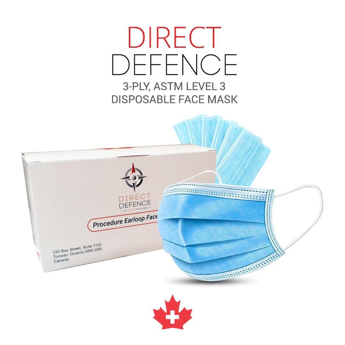 Direct Defence (MADE IN CANADA) 3-Ply, ASTM Level 3 Procedure Face Mask - Box of 50