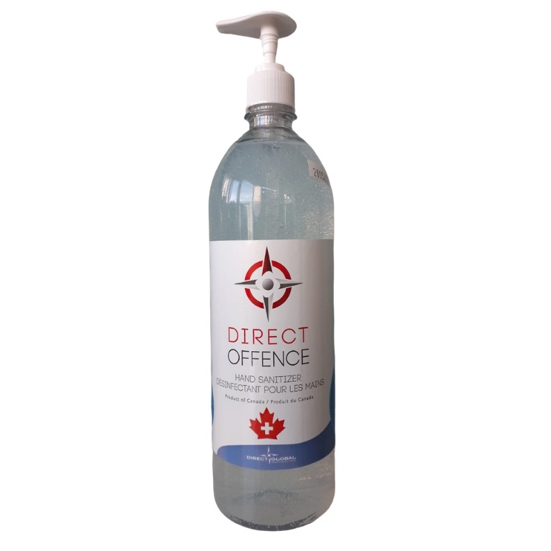 Direct Offence Hand Sanitizer 1L Bottle with Pump, 70% Alc. w/Gel, Case of 12 (minimum 1 skid)