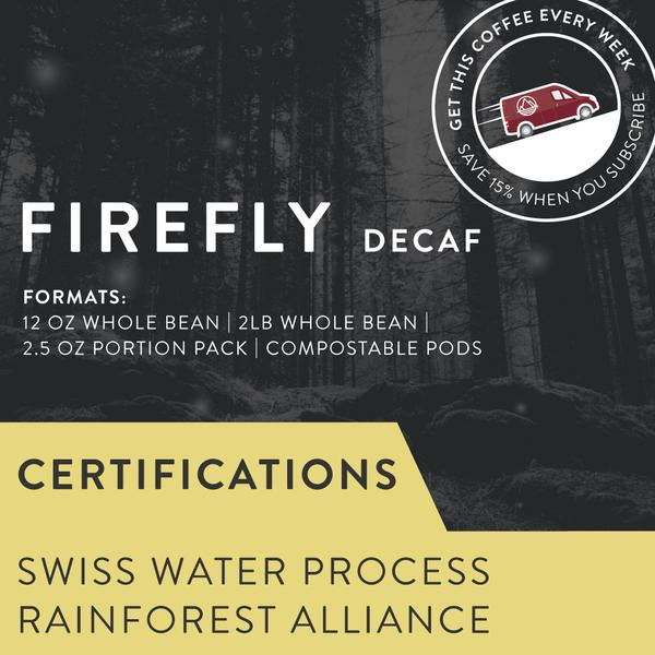 FIREFLY DECAF (RAINFOREST ALLIANCE, SWISS WATER PROCESS) - MEDIUM ROAST 2lb Bag